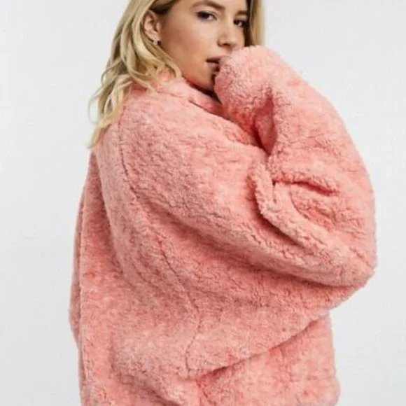 Free People Womens Pink Teddy Long Sleeve Button Front Pockets Swing Jacket XS - Picture 7 of 7